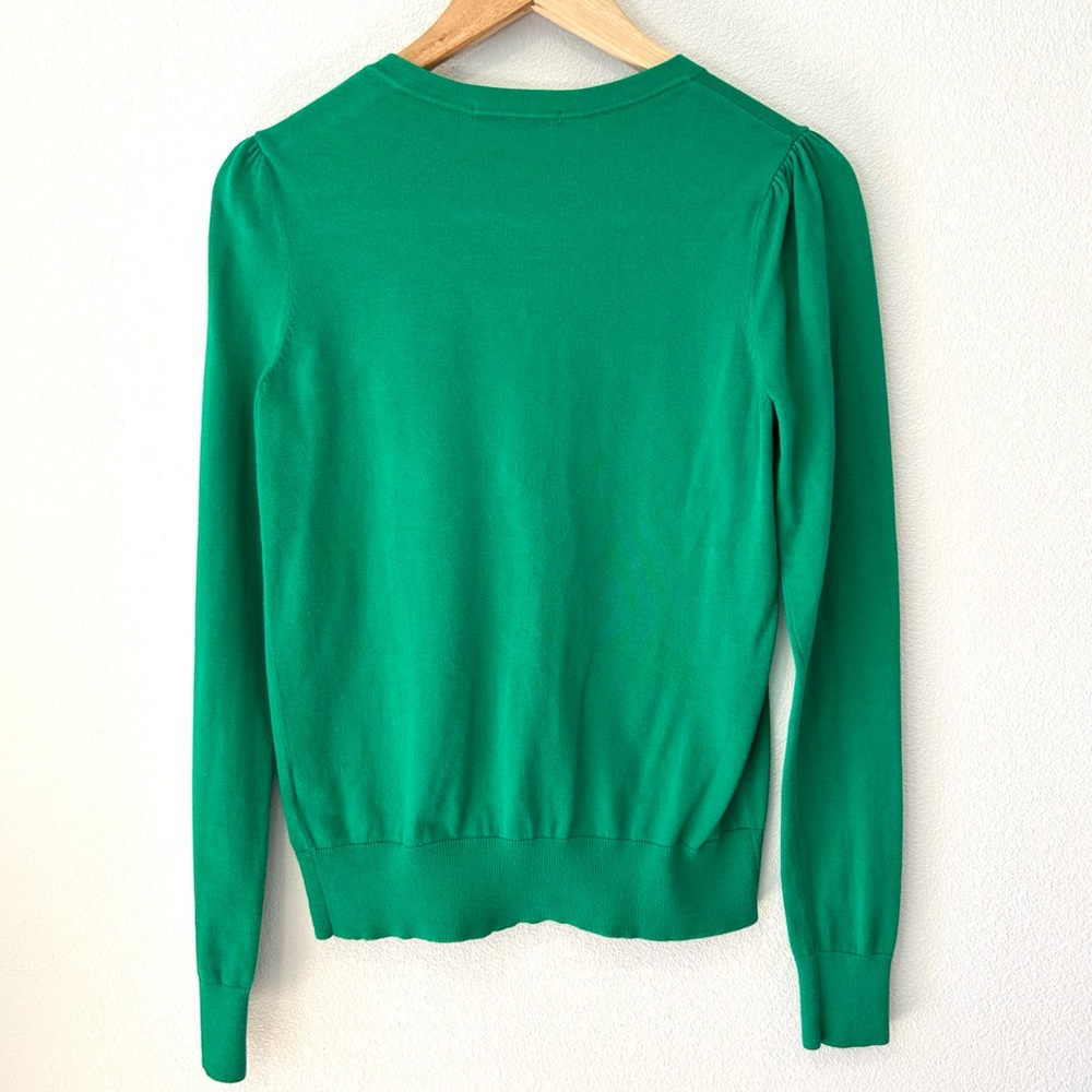 BODEN Kelly Green Puff Sleeve Round Neck Cardigan Sweater Cotton Preppy XS - Picture 2 of 6